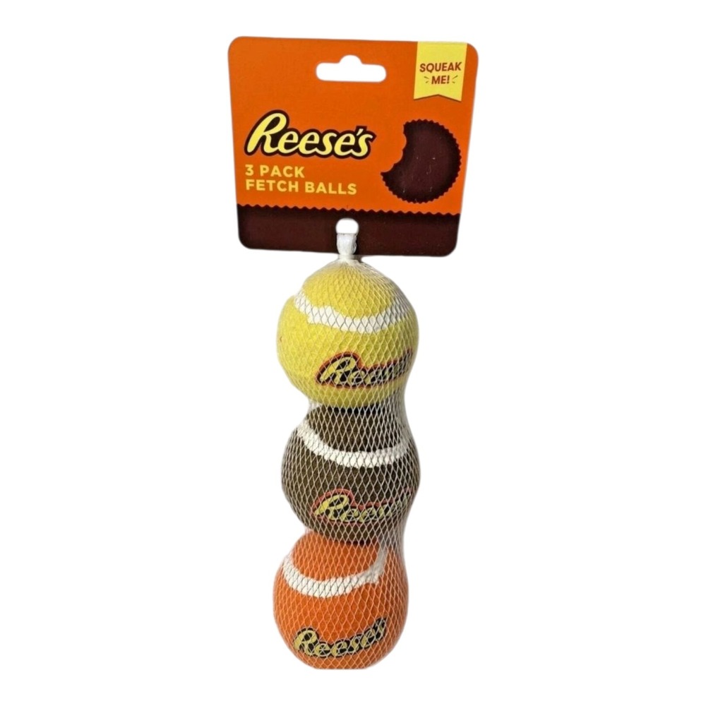 Reese's Peanut Butter Cup Dog Tennis Balls - 3 Pack Squeaky Chew Toy Fetch Fun